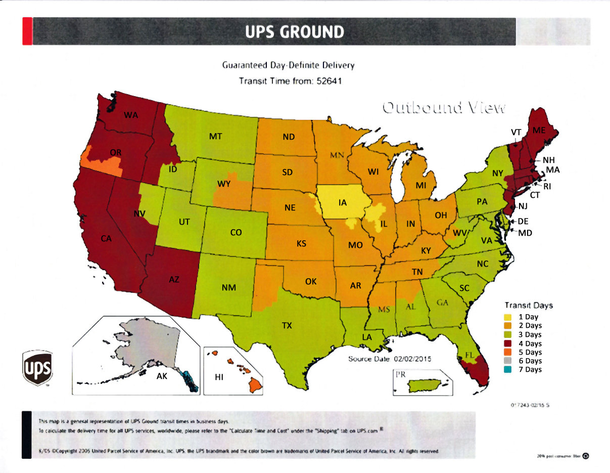 ups travel time map